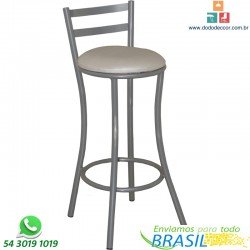 Banqueta para cozinha base cinza tubular assento redondo em dunas branco