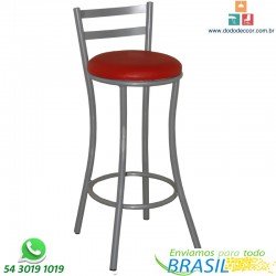 Banqueta para cozinha e bancadas base cinza estofado redondo vermelho