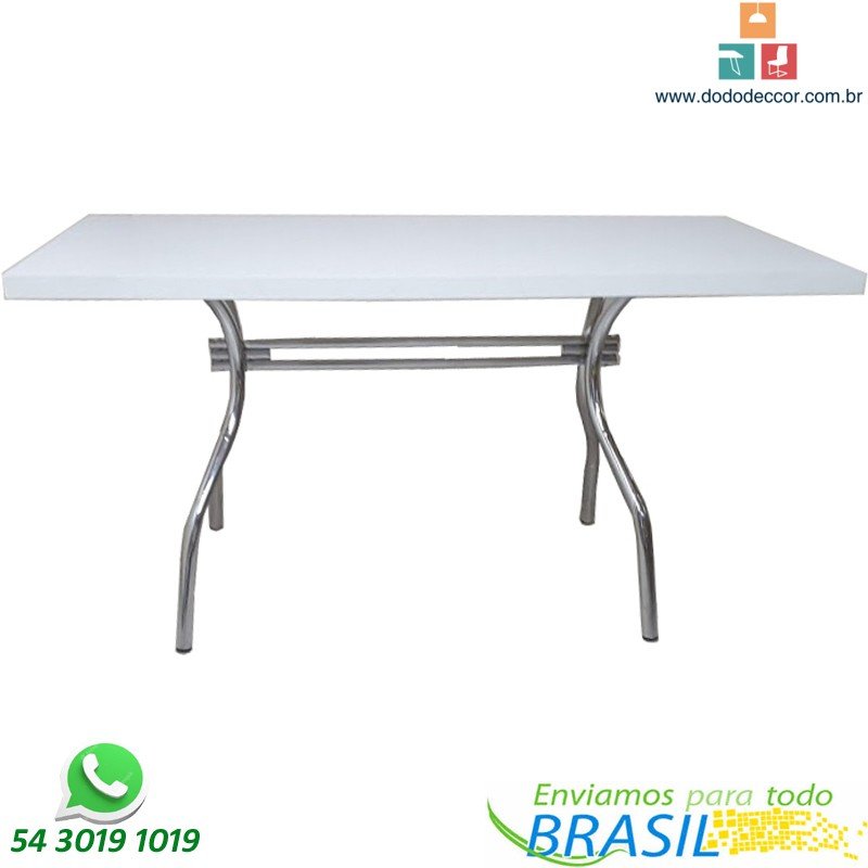 Mesa tubular  base cromada tampo em mdf quadrado, revestido em fórmica branca