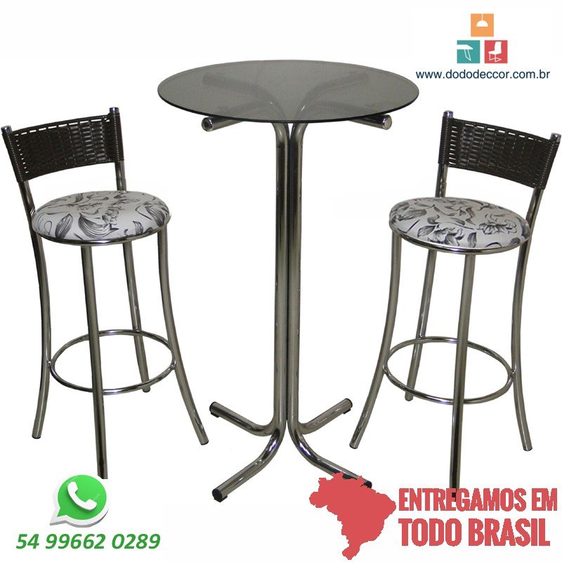 Conjunto base bistrô cromada alta banquetas cromadas confortáveis