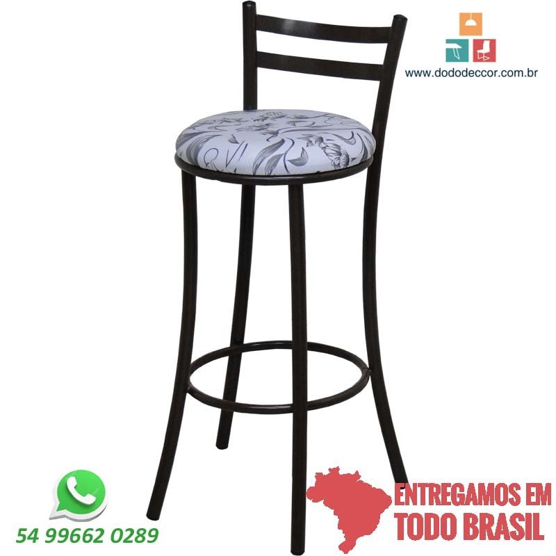 Banqueta para bancadas e cozinhas ase freta assento floral branco preto