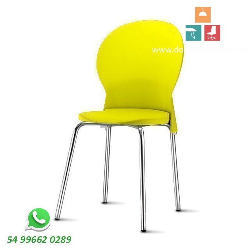 Cadeira Luna amarelo limão cromada