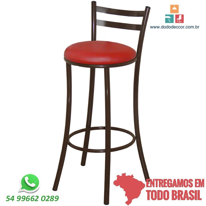Base marrom assento courino vermelho