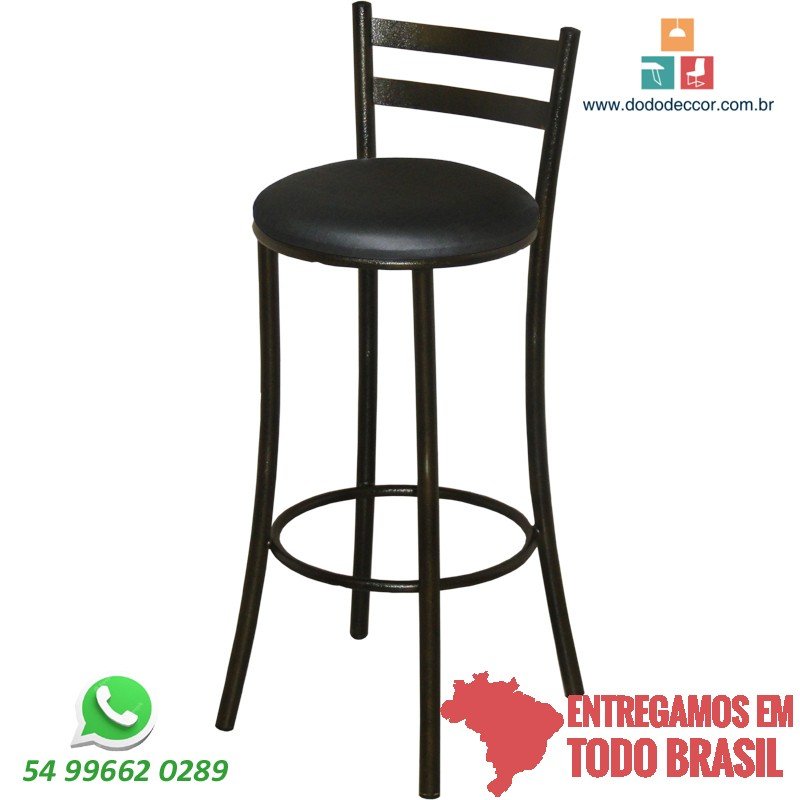 Banqueta alta tubular craqueada assento redondo em dunas factor preto