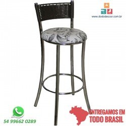 Banqueta junco sintético assento floral branco preto