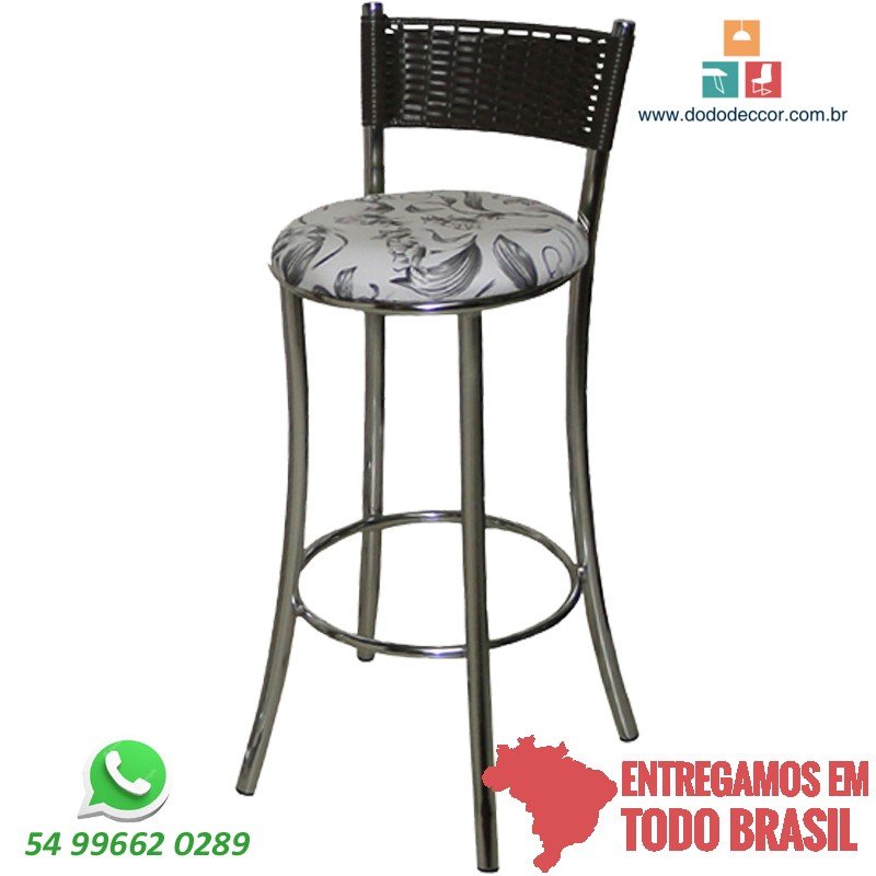 Banqueta junco sintético assento floral branco preto Banqueta junco sintético assento floral branco preto