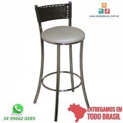 Banqueta cromada para copa americana alta fibra sintética no encosto marrom tabaco