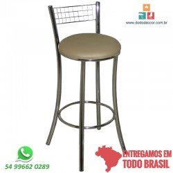 Banqueta aramada cromada alta assento redondo revestido em facto dunas champagne