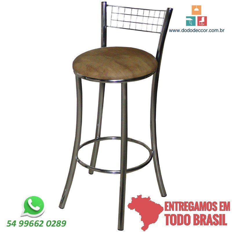 Banqueta cromada alta aramada assento redondo revestido de courino croco bége Banqueta cromada alta aramada assento redondo revestido de courino croco bége