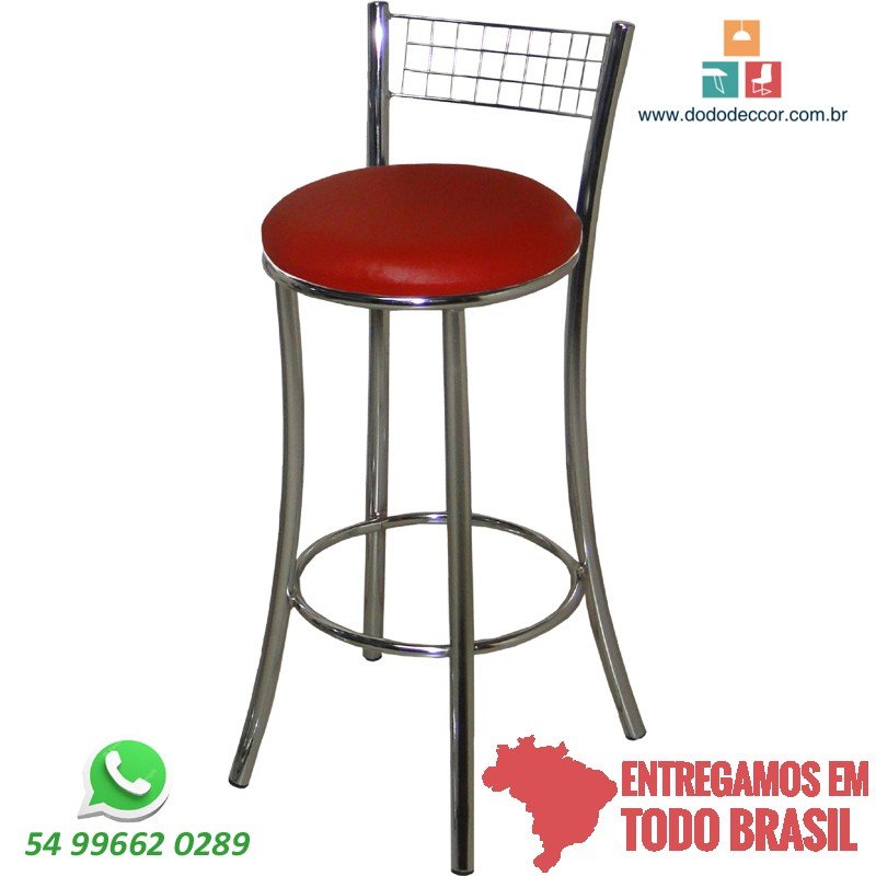 Banqueta alta com encosto ergonômico com assento vermelho. Banqueta alta com encosto ergonômico com assento vermelho.