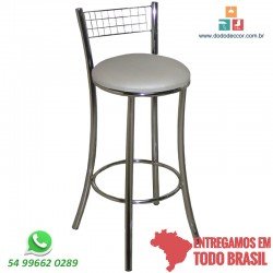Banqueta aramada cromada alta assento redondo em facto dunas branco