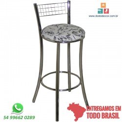 Banqueta para bancada aramada alta cromada estofado redondo floral banco com preto