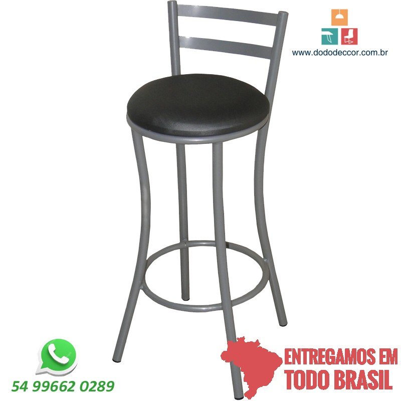 Banqueta alta base cinza estofado redondo dunas facto preto