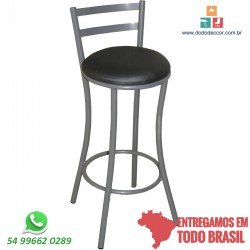 Banqueta alta base cinza estofado redondo dunas facto preto