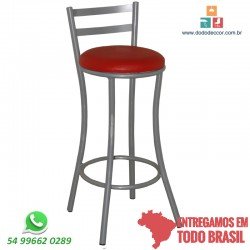 Banqueta para cozinha e bancadas base cinza estofado redondo vermelho
