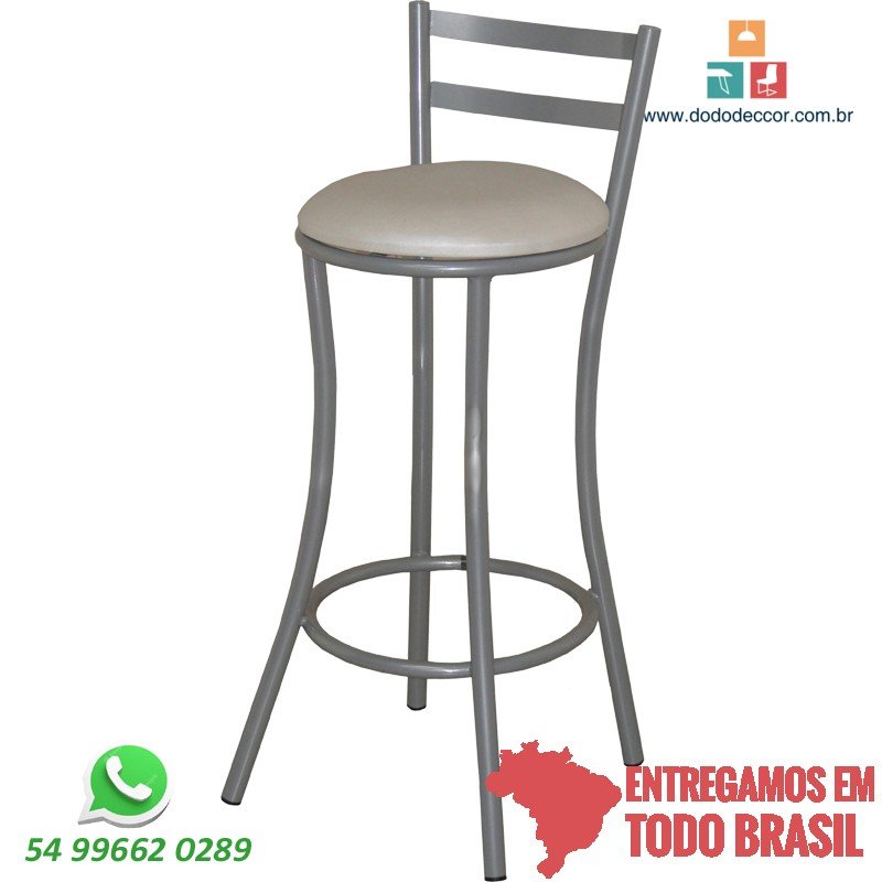 Banqueta alta base cinza assento redondo facto dunas champagne Banqueta alta base cinza assento redondo facto dunas champagne