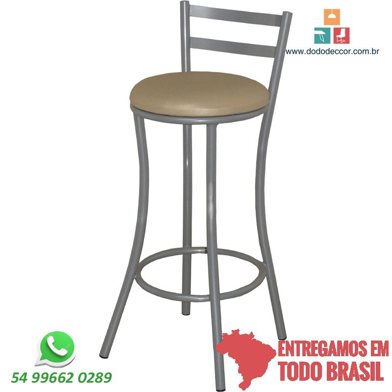 Banqueta para cozinha base cinza tubular assento redondo em dunas branco
