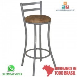 Banqueta para cozinha base cinza tubular assento redondo em croco bége