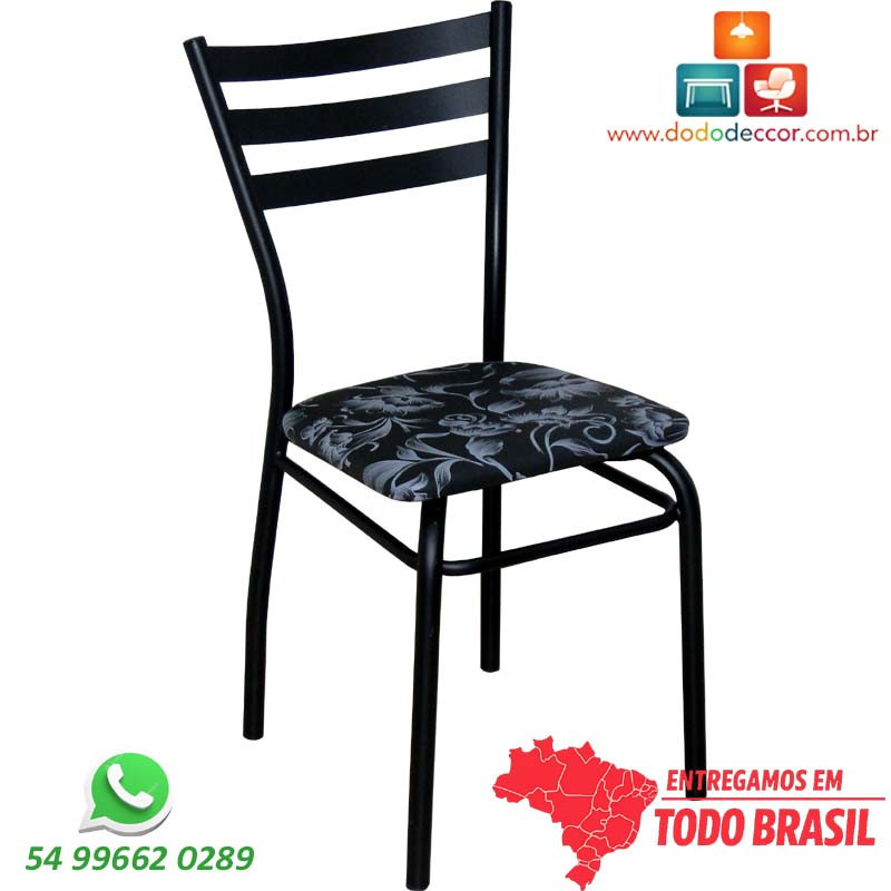 Cadeira de restaurante reforçada preto fosco assento floral fundo preto