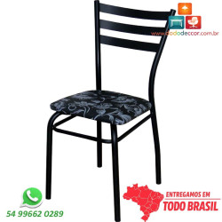 Cadeira de restaurante reforçada preto fosco assento floral fundo preto