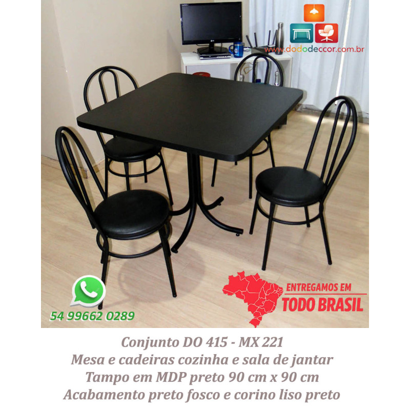 Conjunto cadeiras DO 415 e mesa MS 221 preto fosco