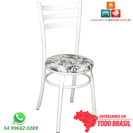 Cadeira reforçada para cozinha DO 424 assento reto floral fundo branco flores pretas