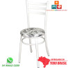 Cadeira reforçada para cozinha DO 424 assento reto floral fundo branco flores pretas
