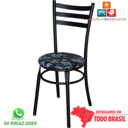Cadeira de cozinha DO 424 preto fosco assento floral fundo preto, com reforço, encosto em chapa moldada