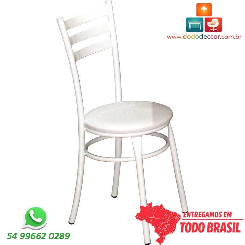 Cadeira de cozinha DO 424 pintura epóxi branca assento corino liso branco