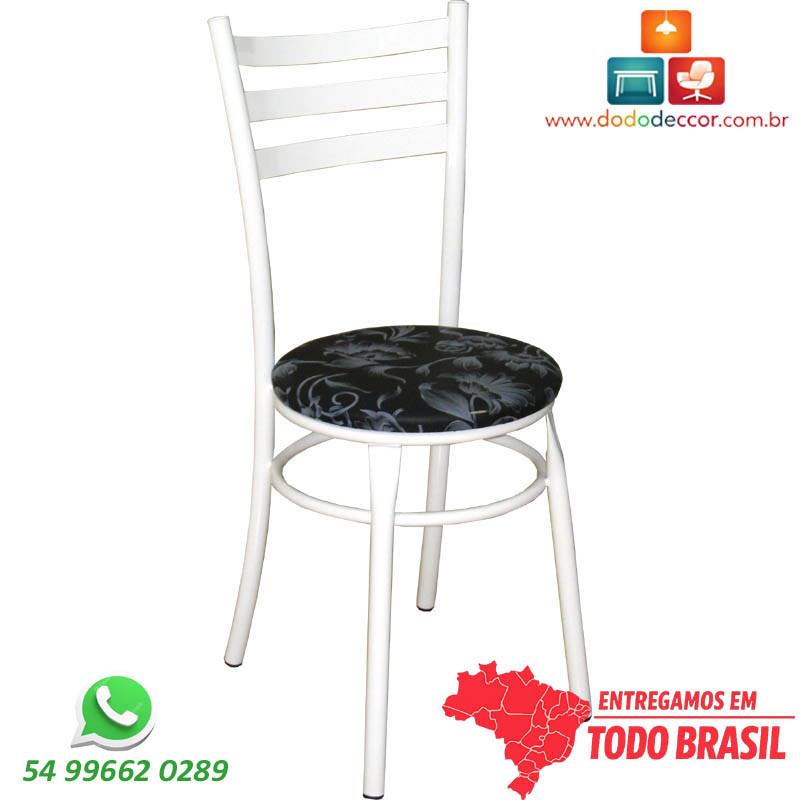 Cadeira reforçada para cozinha, assento redondo florido