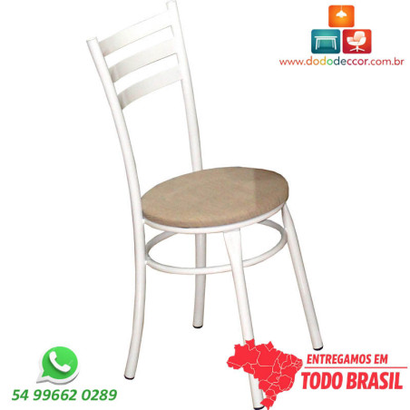 Cadeira de cozinha branco brilhante com estofado bége mesclado marrom