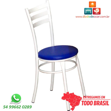 Cadeira de cozinha DO 424 pintura epóxi branco brilhante estofado azul