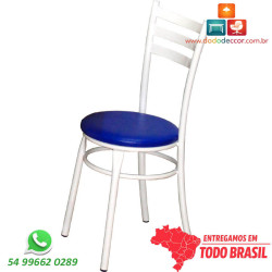 Cadeira de cozinha DO 424 pintura epóxi branco brilhante estofado azul