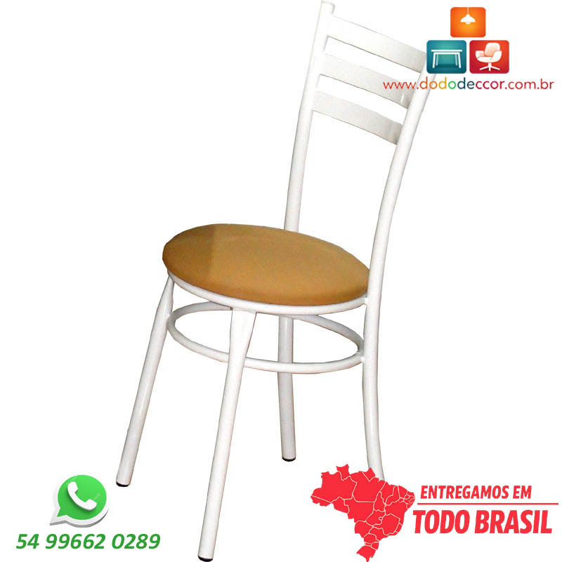 Cadeira de cozinha DO 424 epóxi branco brilhante assento corino bége