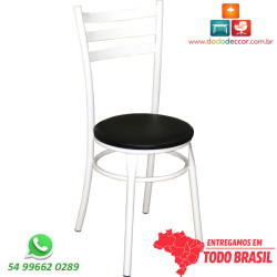 Cadeira em aço carbono pintura eletrostática branca assento preto