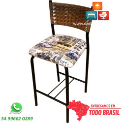 Banqueta média encosto em junco sintético assento plastificado