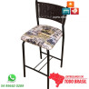 Encosto em junco marrom, banqueta média assento decorado com estofamento especial.