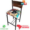 Banqueta DO 325 média encosto junco castanho mescla assento cervejaria vintage com apoio de pés