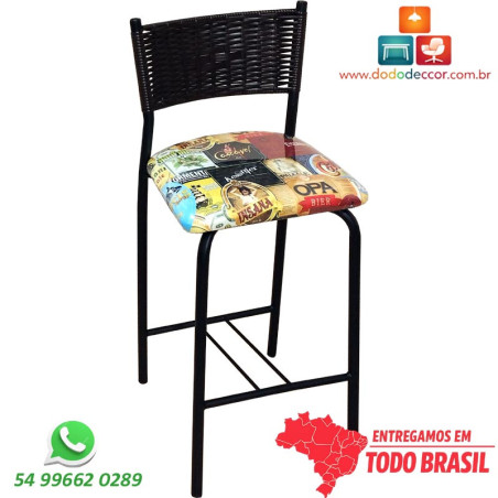 Banqueta DO 325 média encosto junco marrom assento cervejaria vintage para bares e pubs