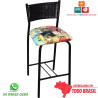 Banqueta DO 325 média encosto junco marrom assento cervejaria vintage para bares e pubs