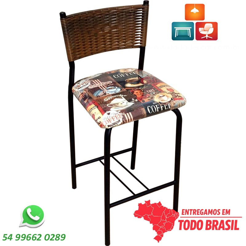 Banqueta DO 325 média 60 cm preto fosco encosto castanho mescla assento Café Bistrô Vintage para cozinha gourmet e espaço café