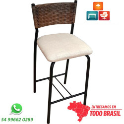 Banqueta DO 325 Natural Linen 60 cm com encosto castanho mescla