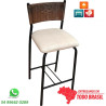 Banqueta DO 325 Natural Linen 60 cm com encosto castanho mescla