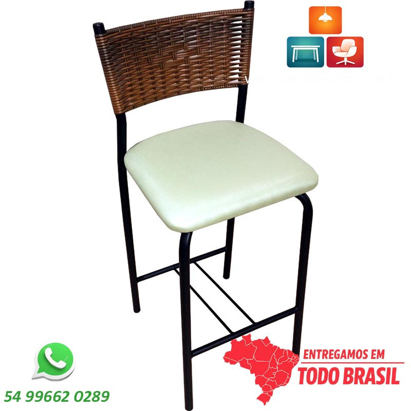 Banqueta média preto fosco com encosto castanho mescla e assento Facto Dunas Esmeralda