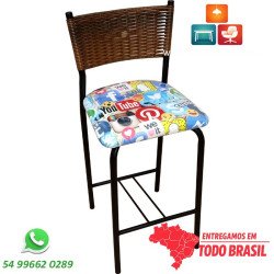 Banqueta para cozinha gourmet com junco castanho mescla e assento Social Media