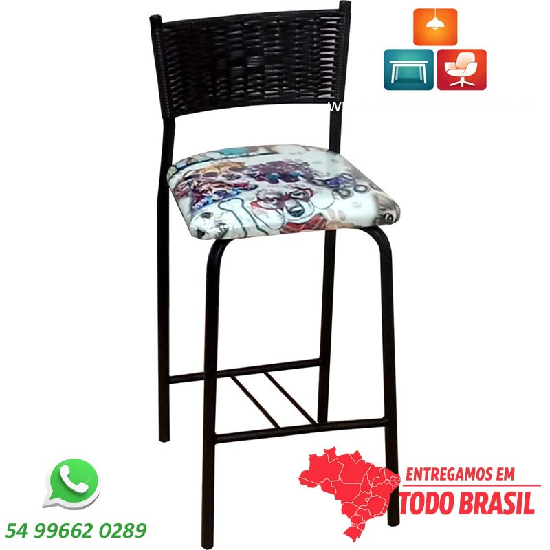 Banqueta para cozinha gourmet com junco marrom tabaco e assento Pet Collection
