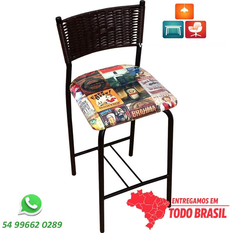 Banqueta para cozinha gourmet com junco marrom tabaco e assento Beer Collection