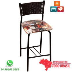 Banqueta para espaço café com junco marrom tabaco e assento Coffee Collection