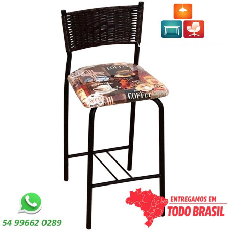 Banqueta para espaço café com junco marrom tabaco e assento Coffee Collection