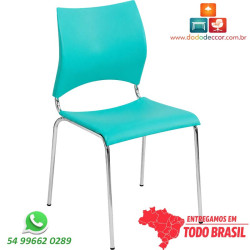 Cadeira Fixa DO220.19.11 com estrutura cromada e assento em polipropileno verde água, ideal para cozinhas, salas de jantar.
